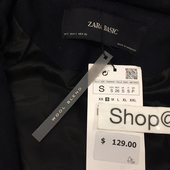 ZARA NAVY BLUE WOOL BLEND DETACHABLE FAUX FUR HOOD COAT WITH POCKETS $129 - Picture 2 of 14